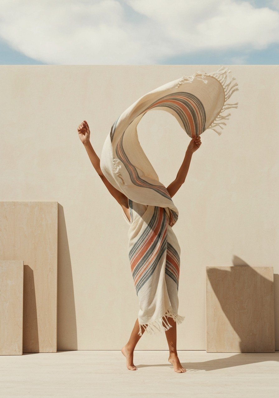Striped towel with fringe